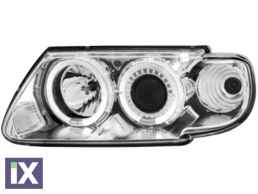 Φανάρια εμπρός angel eyes για Citroen Saxo (1996-2000) - chrome , με λάμπες (Η1) - σετ 2τμχ.