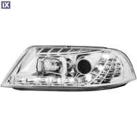 Φανάρια εμπρός led για Vw Passat B5.5 (2001-2005) - chrome , με λάμπες (Η1) - σετ 2τμχ.