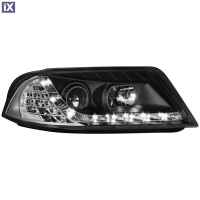 Φανάρια εμπρός led dayline για Vw Passat B5.5 (2001-2005) - μαύρα , με λάμπες (Η1) - σετ 2τμχ.