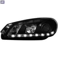 Φανάρια εμπρός led για Vw Golf 6 , black , με λάμπες (Η1) - σετ 2τμχ.