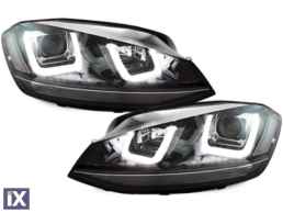 Φανάρια εμπρός angel eyes για Vw Golf 6 - με design Vw Golf 7 με μαύρη επιμηκής γραμμή , με λάμπες (Η1) - σετ 2τμχ.