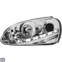 Φανάρια εμπρός led για εργοστασιακά xenon για Vw Golf 5 , chrome με λάμπες (D2S) - σετ 2τμχ.