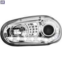 Φανάρια εμπρός led για Vw Golf IV - chrome , με λάμπες (Η1) - σετ 2τμχ.