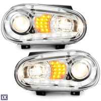 Φανάρια εμπρός led για Vw Golf IV - chrome , με λάμπες (Η1) - σετ 2τμχ.