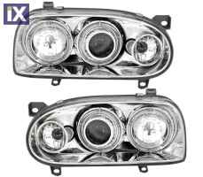 Φανάρια εμπρός angel eyes για Vw Golf ΙΙΙ - chrome , χωρίς λάμπες (Η7) - σετ 2τμχ.