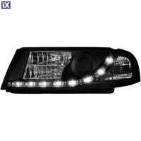 Φανάρια εμπρός led για Skoda Octavia (2000-2004) , μαύρα , με λάμπες (Η1) - σετ 2τμχ.