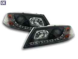 Φανάρια εμπρός led για Skoda Octavia (2004-2009) , μαύρα , με λάμπες (Η1) - σετ 2τμχ.