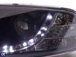 Φανάρια εμπρός led για Skoda Octavia (2004-2009) , μαύρα , με λάμπες (Η1) - σετ 2τμχ.