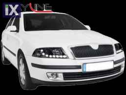 Φανάρια εμπρός led για Skoda Octavia (2004-2009) , μαύρα , με λάμπες (Η1) - σετ 2τμχ.