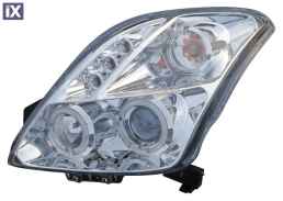 Φανάρια εμπρός angel eyes για Suzuki Swift (2005-2010) - chrome , με λάμπες (Η1) - σετ 2τμχ.