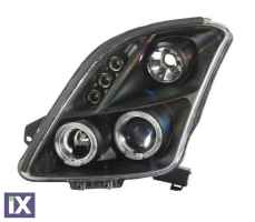 Φανάρια εμπρός angel eyes για Suzuki Swift (2005-2010) - black , με λάμπες (Η1) - σετ 2τμχ.