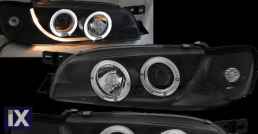 Φανάρια εμπρός led angel eyes για Subaru Impreza (1993-2000) - μαύρα , με λάμπες (Η1) - σετ 2τμχ.