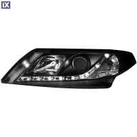 Φανάρια εμπρός led για Renault Laguna (2001-2005) - μαύρα , με λάμπες (Η1) - σετ 2τμχ.