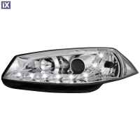 Φανάρια εμπρός led για Renault Megane (2002-2005) - chrome , με λάμπες (Η1) - σετ 2τμχ.