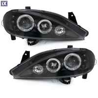 Φανάρια εμπρός angel eyes για Renault Megane (1999-2001) , μαύρα , με λάμπες (Η1) - σετ 2τμχ.