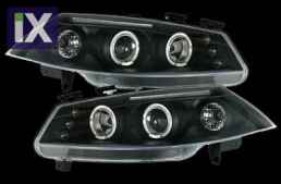 Φανάρια εμπρός angel eyes για Renault Megane (2002-2005) , black , με λάμπες (Η1) - σετ 2τμχ.