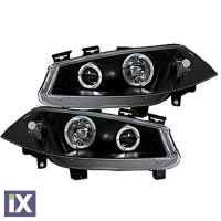 Φανάρια εμπρός angel eyes για Renault Megane (2002-2005) , μαύρα , με λάμπες (Η1) - σετ 2τμχ.