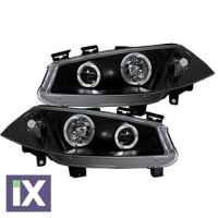 Φανάρια εμπρός angel eyes για Renault Megane (2002-2005) , μαύρα , με λάμπες (Η1) - σετ 2τμχ.