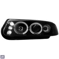 Φανάρια εμπρός led angel eyes για Rover 200 (1995-2000) - μαύρα , με λάμπες (Η1) - σετ 2τμχ.