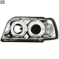 Φανάρια εμπρός angel eyes για Renault Clio I (1990-1996) - chrome , με λάμπες (Η1) - σετ 2τμχ.