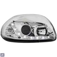 Φανάρια εμπρός led για Renault Clio 2 (1998-2000) - chrome , με λάμπες (Η1) - σετ 2τμχ.