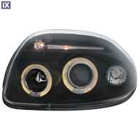 Φανάρια εμπρός angel eyes για Renault Clio 2 (1998-2001) - μαύρα , με λάμπες (Η1) - σετ 2τμχ.