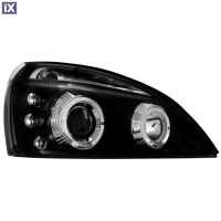 Φανάρια εμπρός angel eyes για Renault Clio MK3 (2001-2005) - μαύρα , με λάμπες (Η1) - σετ 2τμχ.