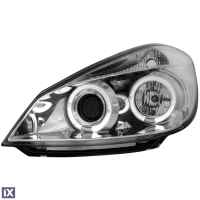 Φανάρια εμπρός angel eyes για Renault Clio ΙΙΙ (2005+) -chrome , με λάμπες (Η1) - σετ 2τμχ.