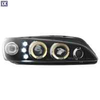 Φανάρια εμπρός angel eyes για Peugeot 306 (1997-2000) , μαύρα , με λάμπες (Η1) - σετ 2τμχ.