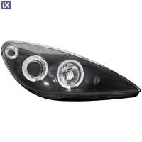 Φανάρια εμπρός angel eyes για Peugeot 307 , black , με λάμπες (Η1) - σετ 2τμχ.