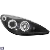 Φανάρια εμπρός angel eyes για Peugeot 307 , μαύρα , με λάμπες (Η1) - σετ 2τμχ.