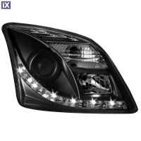 Φανάρια εμπρός led για Opel Vectra C (2002-2005) - μαύρα , με λάμπες (Η1) - σετ 2τμχ.