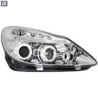 Φανάρια εμπρός led angel eyes για Opel Corsa D (2006-2010) - chrome , με λάμπες (Η1) - σετ 2τμχ.