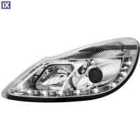 Φανάρια εμπρός led για Opel Corsa D (2006-2010) - χρωμίου , με λάμπες (Η1) - σετ 2τμχ.