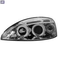 Φανάρια εμπρός angel eyes για Opel Corsa C (2001-2006) - chrome , με λάμπες (Η1) - σετ 2τμχ.