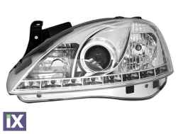 Φανάρια εμπρός led για Opel Corsa C (2001-2006) - chrome , με λάμπες (Η1) - σετ 2τμχ.