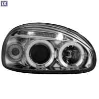 Φανάρια εμπρός angel eyes για Opel Corsa B (1993-2001) - chrome , με λάμπες (Η1) - σετ 2τμχ.