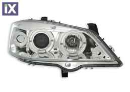 Φανάρια εμπρός angel eyes για Opel Astra G (1998-2004) - chrome , με λάμπες (Η1) - σετ 2τμχ.