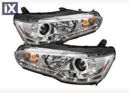 Φανάρια εμπρός led για Mitsubishi Lancer (2008-2011) - chrome , με λάμπες (Η1) - σετ 2τμχ.