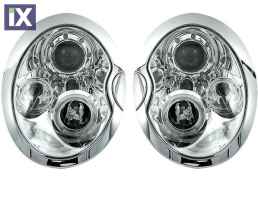 Φανάρια εμπρός angel eyes για Mini Cooper (2002-2004) - chrome , με λάμπες (Η1) - σετ 2τμχ.