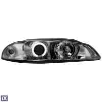 Φανάρια εμπρός angel eyes για Mitsubishi Eclipse (1995-1999) - chrome , με λάμπες (Η1) - σετ 2τμχ.