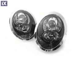 Φανάρια εμπρός angel eyes για Mini cooper (2006-2010) - chrome , με λάμπες (Η1) - σετ 2τμχ.