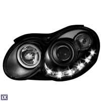 Φανάρια εμπρός led για Mercedes CLK W209 / C209 (2003-2009) , μαύρα , με λάμπες (Η1) - σετ 2τμχ.