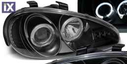 Φανάρια εμπρός angel eyes για Mazda MX 3 (1991-1998) , μαύρα , με λάμπες (Η1) - σετ 2τμχ.