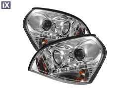 Φανάρια εμπρός led για Hyundai Tucson (2004+) - chrome , με λάμπες (Η1) - σετ 2τμχ.