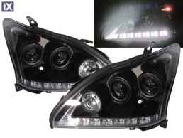 Φανάρια εμπρός led για Lexus RX330/350 (2003-2008) - μαύρα , με λάμπες (Η1) - σετ 2τμχ.