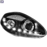 Φανάρια εμπρός led για Fiat Grande Punto (2005+) - μαύρα , με λάμπες (Η1) - σετ 2τμχ.