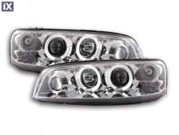 Φανάρια εμπρός angel eyes για Fiat Punto (1999-2003) - chrome , με λάμπες (Η1) - σετ 2τμχ.