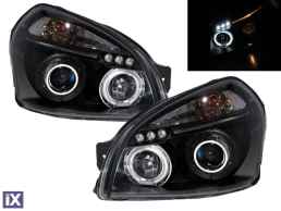 Φανάρια εμπρός angel eyes για Hyundai Tucson (2004+) - μαύρα , με λάμπες (Η1) - σετ 2τμχ.