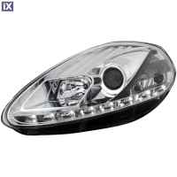 Φανάρια εμπρός led για Fiat Grande Punto (2005+) - chrome , με λάμπες (Η1) - σετ 2τμχ.